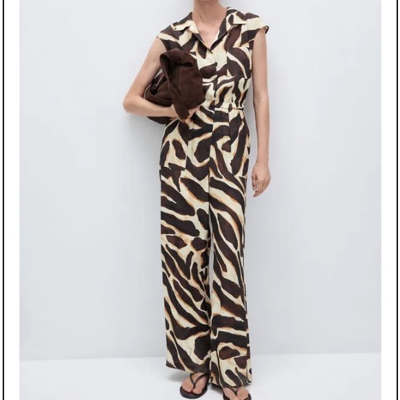 Mango Posito Animal Print Jumpsuit. - Picture 1 of 8